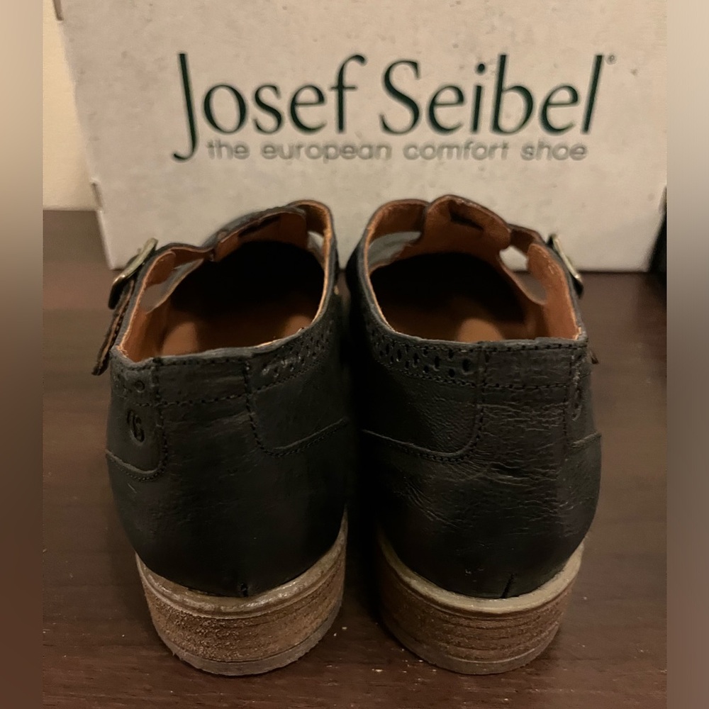 Josef Seibel Black Leather T-Strap Loafers - Picture 5 of 14